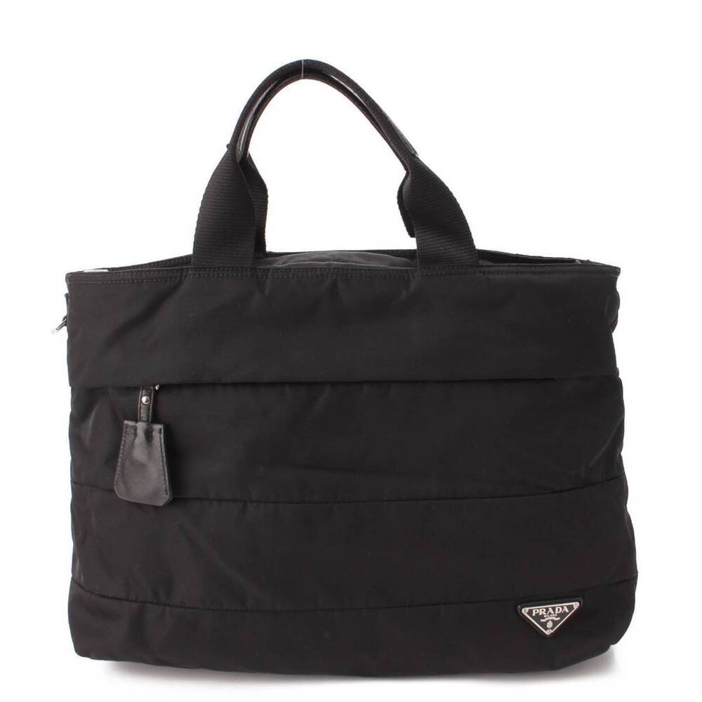 Prada Triangle Plate Nylon Tote Bag Black
